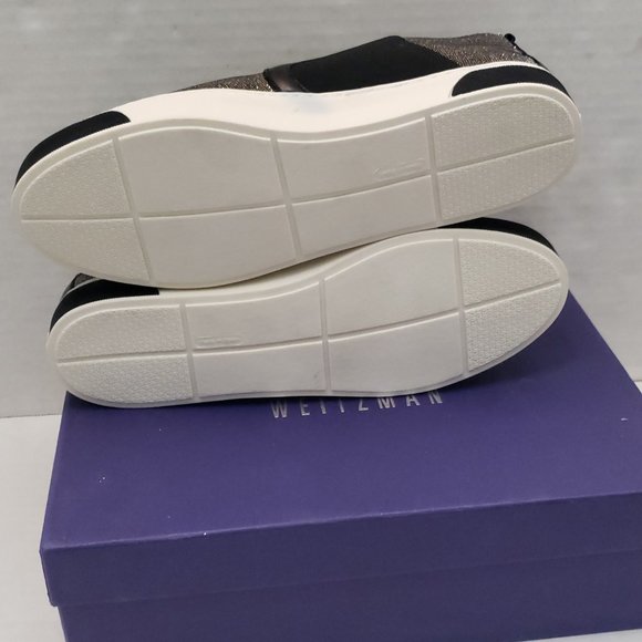 New Stuart Weitzman Shoes Sneakers Metallic Gold Silver Black Flat Slip 9.5 - Picture 13 of 16